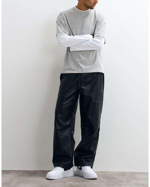 Obey Obsidian Faux Leather Loose Fit Trousers - White