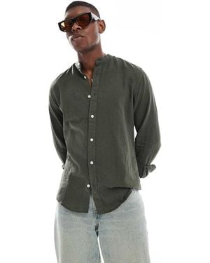 Only & Sons Linen Mix Grandad Collar Shirt - Grey