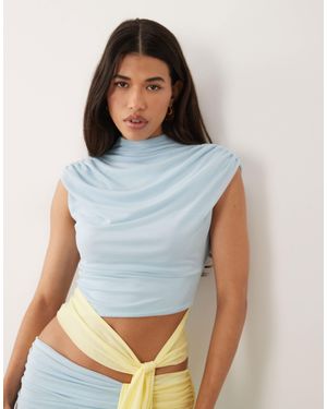 ASOS Co-ord Mesh Color Block High Neck Top - Blue