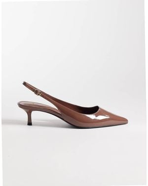 Mango Slingback Patent Kitten Heels - Brown