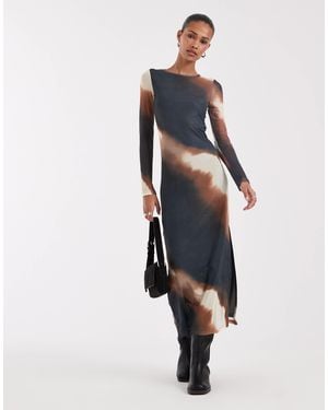BRONZE SNAKE Maxikleid mit langen ärmeln aus ombre-mesh - Blau