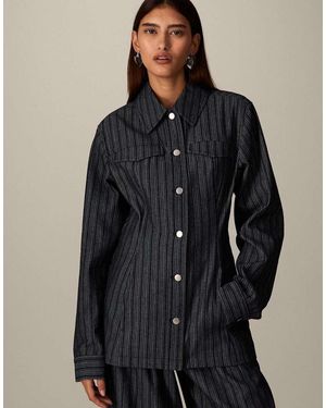 ARRANGE Denim Jacquard Nipped Waist Jacket Co Ord - Blue