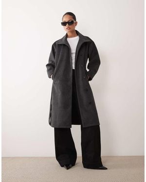 Brave Soul Funnel Neck Tailored Coat - Grey