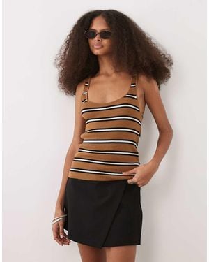 Mango Cotton Mix Vest Top - Brown