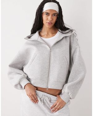 Weekday Funnel Neck Zip Up Scub-style Hoodie - Grey