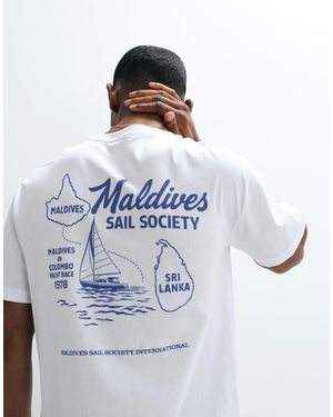 Only & Sons Camiseta Blanca Extragrande Con Estampado "Maldives" En La Espalda-Blanco