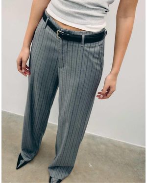 Stradivarius Flowing Straight-Leg Smart Trousers With Belt - Blue