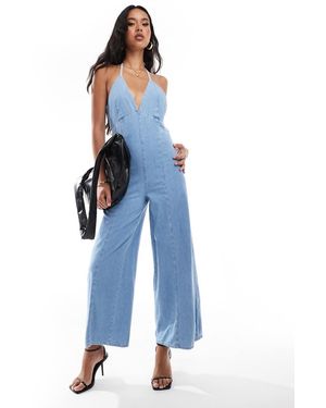 River Island Mono Vaquero Largo Con Cuello Halter Y De - Azul