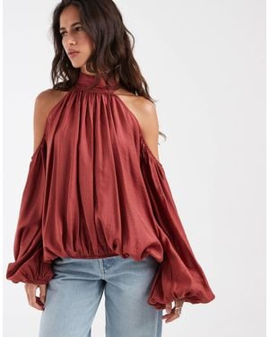 ASOS Bluse mit neckholder, cut-outs an den schultern und volumen - Rot