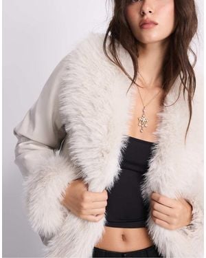 Stradivarius Faux Fur Collar Jacket - Grey