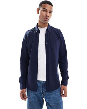 Threadbare Cotton Mix Long Sleeve Pique Shirt - Blue