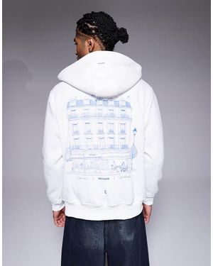 Sixth June Sudadera Blanca Con Capucha, Estampado De Cafetería En La Espalda Y Cremallera De - Blanco