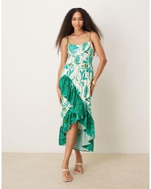 Hope & Ivy Asymmetric Tie Shoulder Cami Midaxi Dress - Green
