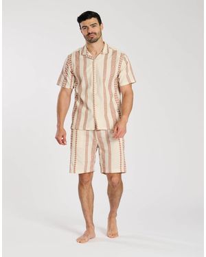 South Beach Jacquard Short Sleeve Shirt - Natural