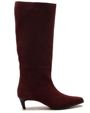 OFF THE HOOK Fern Suede Leather Knee-High Kitten Heel Boots - Red