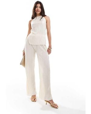 In The Style X Perrie Sian Plisse Wide Leg Trousers Co-Ord - White