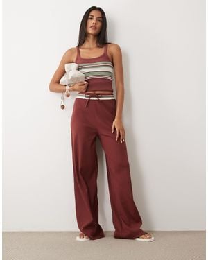 4th & Reckless Pantalon d'ensemble ample en maille côtelée avec taille haute rayée à cordon - Rouge
