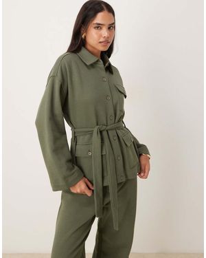 ASOS Co-ord Tie Front Long Sleeve Twill Sweat With Buttons - Green