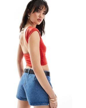 Stradivarius Cap Sleeve Tee With Open Back - Blue