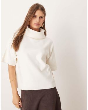 Mango Top De Manga Corta Con Cuello Vuelto De Punto De -Neutro - Blanco