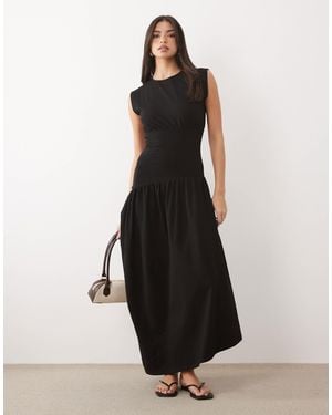 ASOS Cap Sleeve Cinched Dropped Waist Midaxi Dress - Black