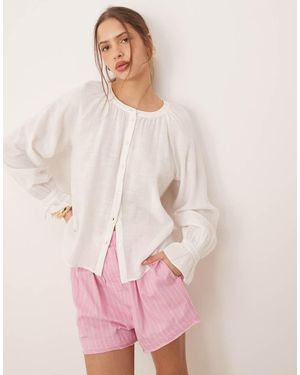 Aware Blusa Bohémien Bianca Con Bottoni - Rosa