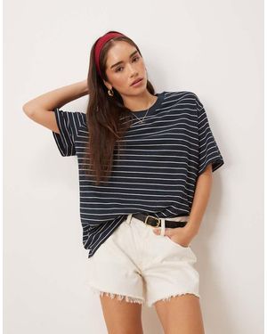ASOS Camiseta Azul Marino A Rayas Extragrande De Tejido Texturizado De