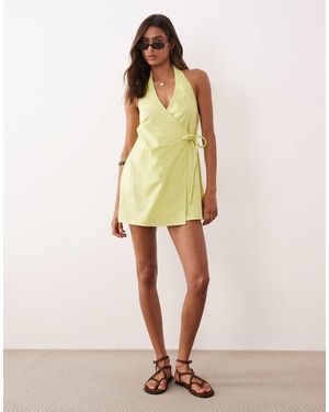 ASOS Cotton Linen Halter Neck Wrap Mini Sundress - Natural