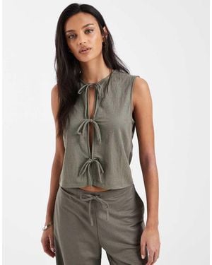 ONLY Tie Front Sleeveless Top Co-Ord - Grey
