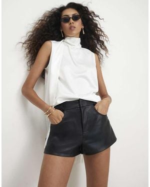 River Island Faux Leather Hotpant Shorts - Black