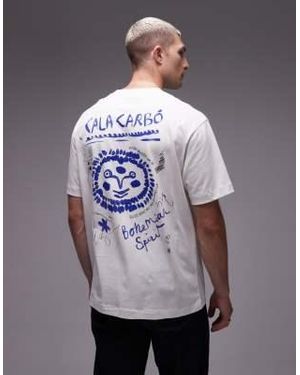 TOPMAN T-shirt oversize à imprimé cala carbo sur le devant et au dos - écru - Gris