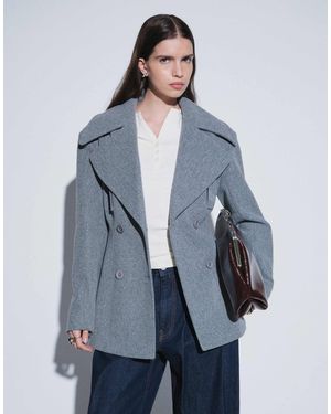 Aria Cove Wool Look Oversized Lapel Double Breasted Blazer - Blue