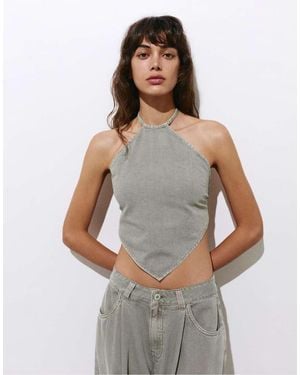 Pull&Bear Open-back Triangular Top - Grey