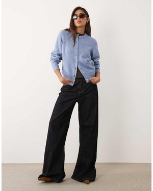 ASOS Cárdigan Con Cuello Redondo, Cintura Entallada Y Botones Forrados De Tejido Con Lana - Azul