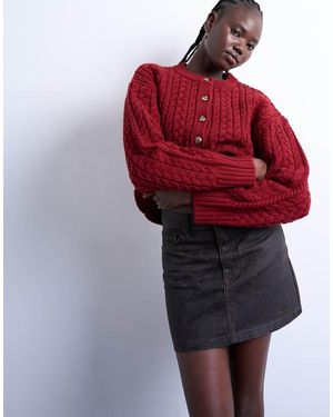 TOPSHOP Minifalda Muy Corta Vaquera Marrón Con Diseño Agrietado De - Rojo