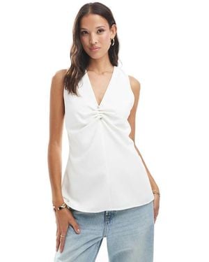 French Connection Arlette Sleeveless Faux Pearl Detail Top - White