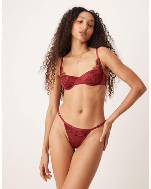 KAT THE LABEL Dylan Satin Lace Thong - Pink
