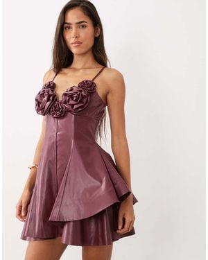 ASOS Corsage Detail Asymmetric Hem Pu Mini Dress - Purple