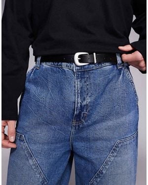 ASOS Faux Leather Skinny Belt With Curve Buckle And Metal Tip - Blue