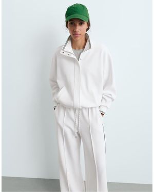 Oysho Cotton Piqué Jacket With Piping - White
