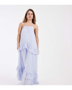Vero Moda Chiffon Halter Neck Maxi Dress With Ruffle Trim - Blue