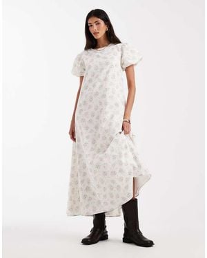 Daisy Street Chuck On Smock Midi Dress With Puff Sleeves - Natural