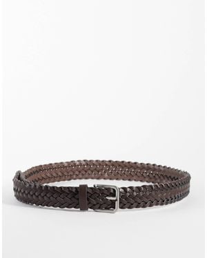 ASOS Faux Leather Woven Belt With Brushed Buckle - Gray