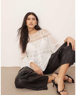 ARRANGE Lace Detail Blouson Sleeve Top With Drawstring Detail - Black
