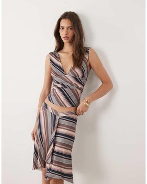 Motel Ruoyu Mixed Stripe Plunge Top - Brown