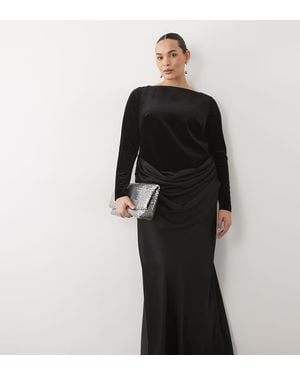 Forever New Velvet Slash Neck Draped Satin Waist Maxi Dress - Black