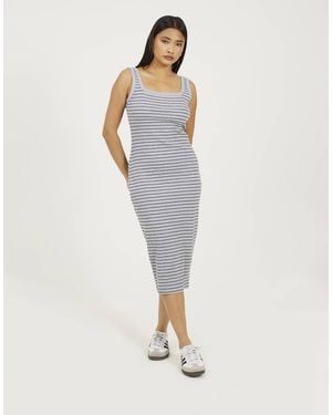 Brave Soul Cotton Jersey Scoop Neck Stripe Bodycon Midi Dress - White