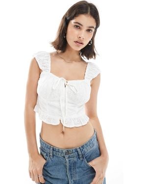 Wednesday's Girl Broderie Cap Sleeve Cropped Blouse - White