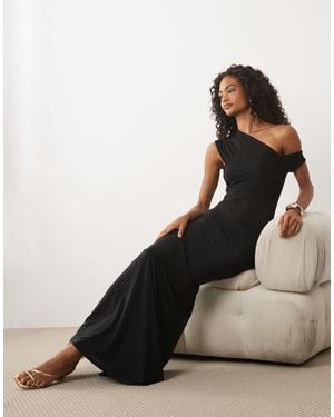 ASOS Fallen Shoulder Mesh Sheer Paneled Maxi Dress - Black