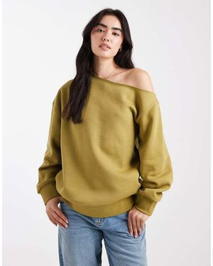 ASOS Off Shoulder Brushback Sweatshirt - Green
